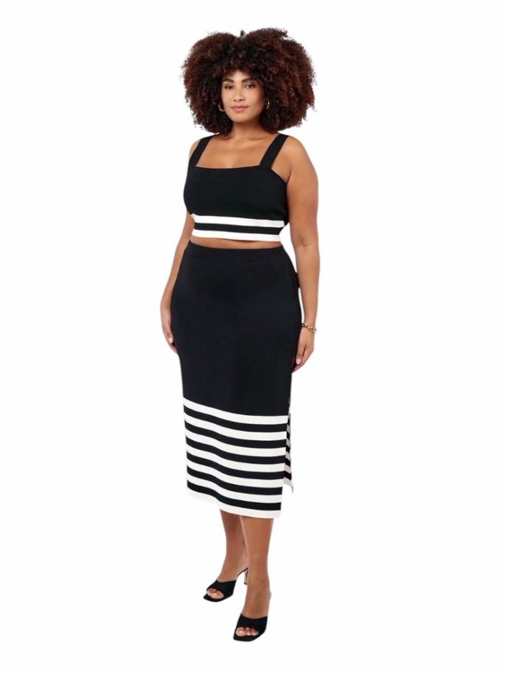 Edited Bader Black & White Striped Knit Maxi Skirt Size XXL NWT